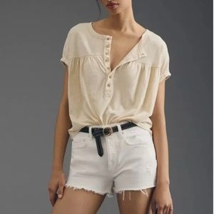 Anthropologie Pilcro Ruched Henley Tee Ivory Medium